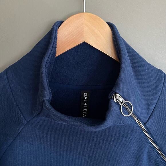 ATHLETA Cozy Karma Asym Pullover Blue Sz Small Long Sleeve Mock Neck Sweatshirt - Picture 4 of 14